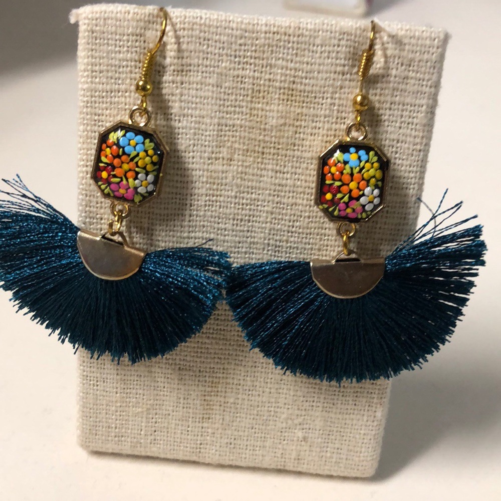 Mexican Hand Painted Tassel Earrings - Picture 7 of 8